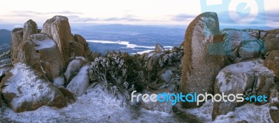 On Top Of Mount Wellington In Hobart, Tasmania During The Day Stock Photo