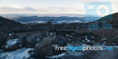 On Top Of Mount Wellington In Hobart, Tasmania During The Day Stock Photo