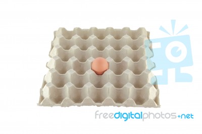 One Egg In The Center Carton White Background Stock Photo