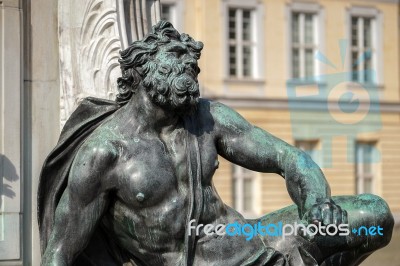 One Of The Four Chained Warriors At The Base Of King Frederic Th… Stock Photo