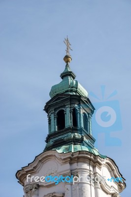 One Of The Towers Of St Nicholas Church In Prague Stock Photo