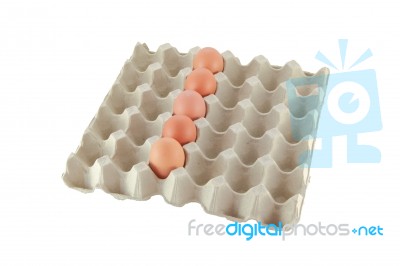 One Row Eggs In Carton White Background Stock Photo