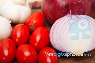 Onion Garlic And Tomatoes Stock Photo