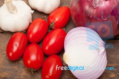 Onion Garlic And Tomatoes Stock Photo