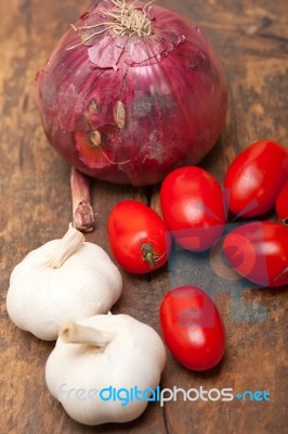 Onion Garlic And Tomatoes Stock Photo