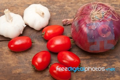 Onion Garlic And Tomatoes Stock Photo