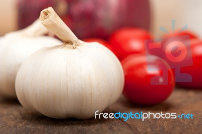 Onion Garlic And Tomatoes Stock Photo