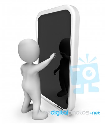 Online Character Indicates World Wide Web And Telephone 3d Rende… Stock Image