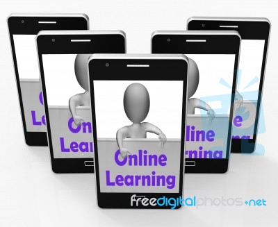 Online Learning Sign Phone Means E-learning And Internet Courses… Stock Image