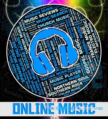 Online Music Represents World Wide Web And Acoustic Stock Image