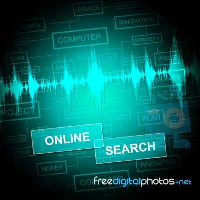 Online Search Shows Gathering Data And Web Stock Image