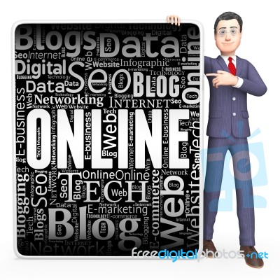 Online Sign Indicates Web Site And Board 3d Rendering Stock Image