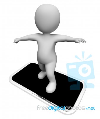 Online Smartphone Shows World Wide Web And Character 3d Renderin… Stock Image