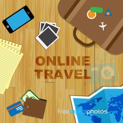 Online Travel Means Explore Traveller And Travelled Stock Image