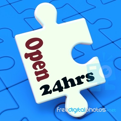 Open 24 Hours Puzzle Shows All Day 24hr Service Stock Image