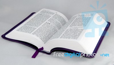 Open Bible Isolated On A White Background Stock Photo