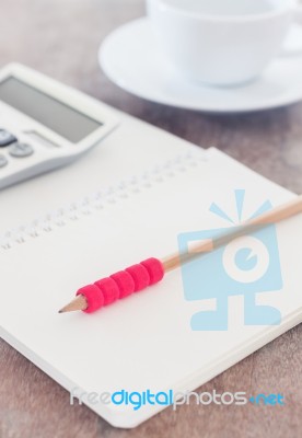 Open Blank Notebook With Pencil Stock Photo