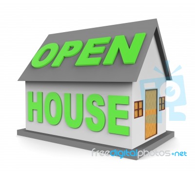 Open House Shows Real Estate And Apartment 3d Rendering Stock Image