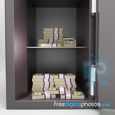 Open Safe With Money Shows Investment Funds Stock Image