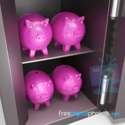 Open Safe With Piggy Showing Safe Savings Stock Image