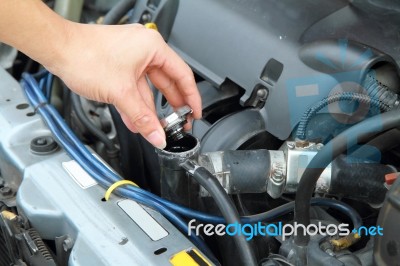 Open The Car Radiator Valve Stock Photo