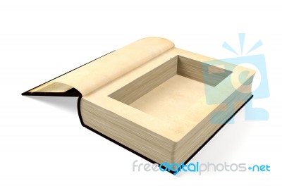 Opened Ancient Paper Book With A Hole In A Middle For Hiding Something Inside Stock Image