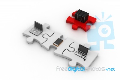 Opened Laptop On Jigsaw Stock Image