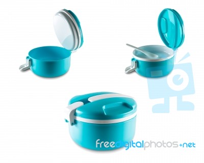 Opened Out Blue Tiffin Box Stock Photo