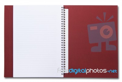 Opened Red Spiral Notebook Isolated On White Background Stock Photo