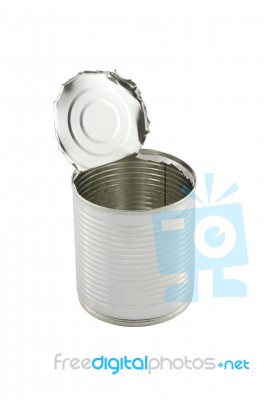 Opened Tin Can On White Background Stock Photo