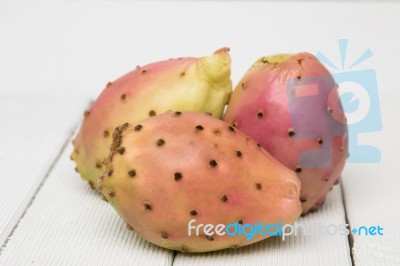 Opuntia Ficus-indica Cactus Fruits On A White Background Stock Photo