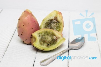 Opuntia Ficus-indica Cactus Fruits On A White Background Stock Photo