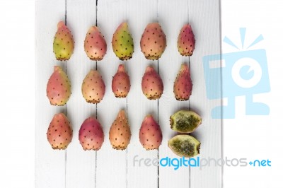 Opuntia Ficus-indica Cactus Fruits On A White Background Stock Photo