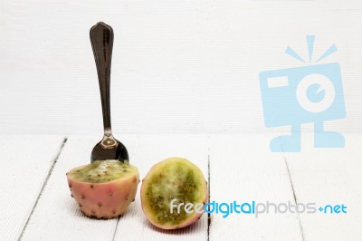 Opuntia Ficus-indica Cactus Fruits On A White Background Stock Photo