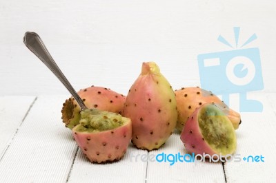 Opuntia Ficus-indica Cactus Fruits On A White Background Stock Photo