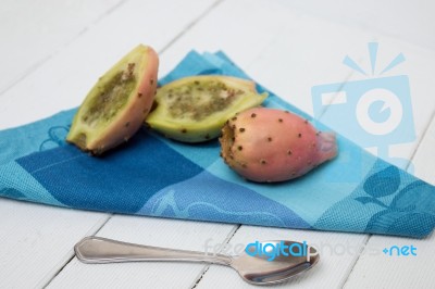 Opuntia Ficus-indica Cactus Fruits On A White Background Stock Photo