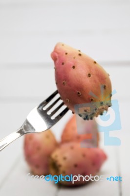 Opuntia Ficus-indica Cactus Fruits On A White Background Stock Photo