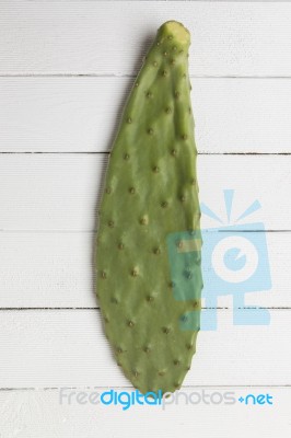 Opuntia Ficus-indica Cactus Leaf On A White Background Stock Photo