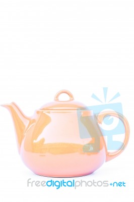 Orange Ceramic Teapot Isolated On White Background Stock Photo