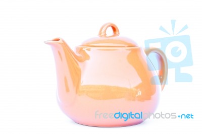 Orange Ceramic Teapot Isolated On White Background Stock Photo