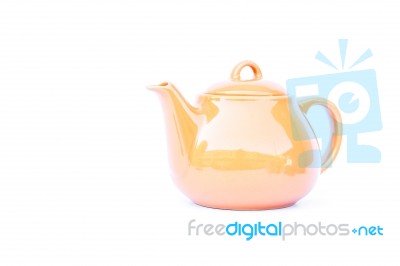 Orange Ceramic Teapot Isolated On White Background Stock Photo