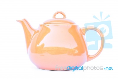 Orange Ceramic Teapot Isolated On White Background Stock Photo