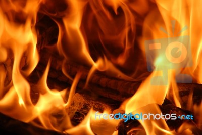 Orange Flames Burning Stock Photo