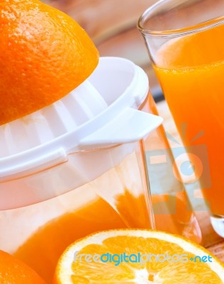 Orange Juice Squeezed Shows Thirsty Refresh And Organic Stock Photo