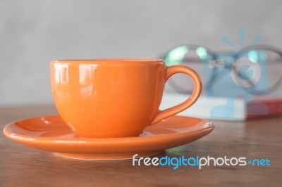 Orange Mug Cup Of Coffee Stock Photo