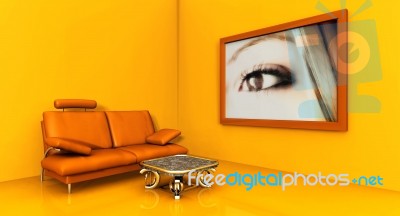 Orange Room With Sofa And Frame Stock Image