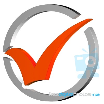 Orange Tick Circled Shows Quality And Excellence Stock Image