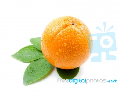 Orange With Leaves Stock Photo