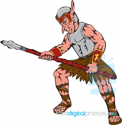 Orc Warrior Thrusting Spear Cartoon Stock Image