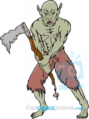 Orc Warrior Wielding Tomahawk Cartoon Stock Image